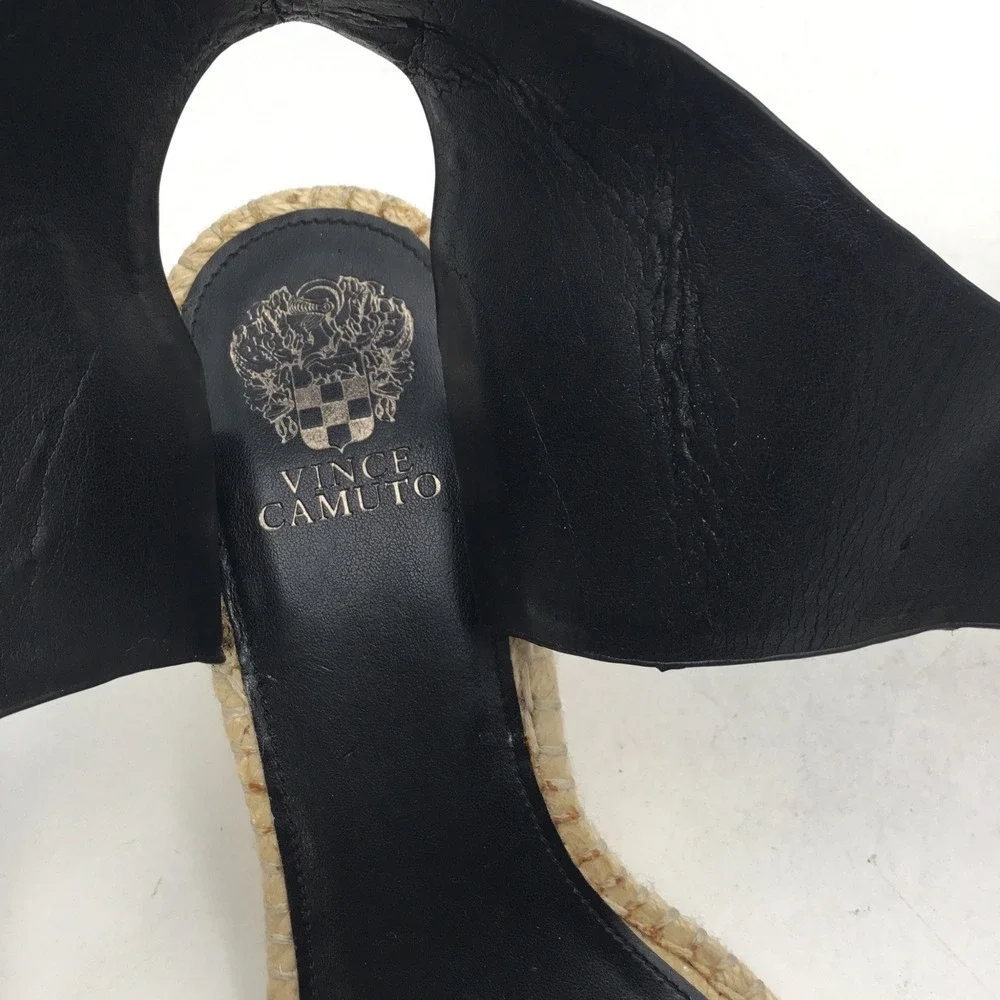 Vince Camuto Levista Black Leather Espadrille Wedge Sandals Womens‎ 11W